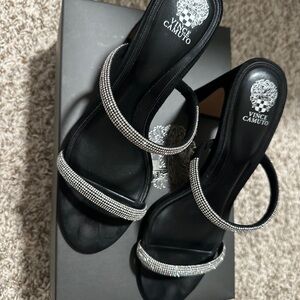 Vince Camuto Black Sandals with Silver Embellishments
